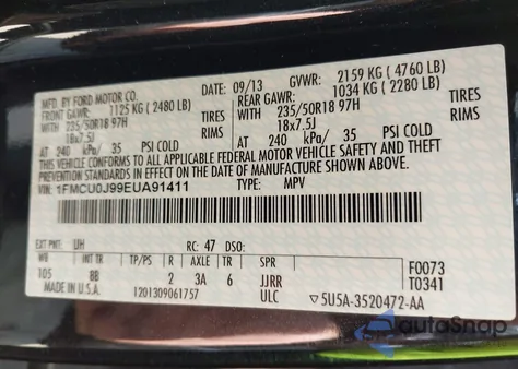 2014 Ford Escape Titanium z USA, uszkodzony, nr VIN 1FMCU0J99EUA91411